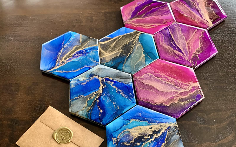 Alcohol Ink art and coaster sets