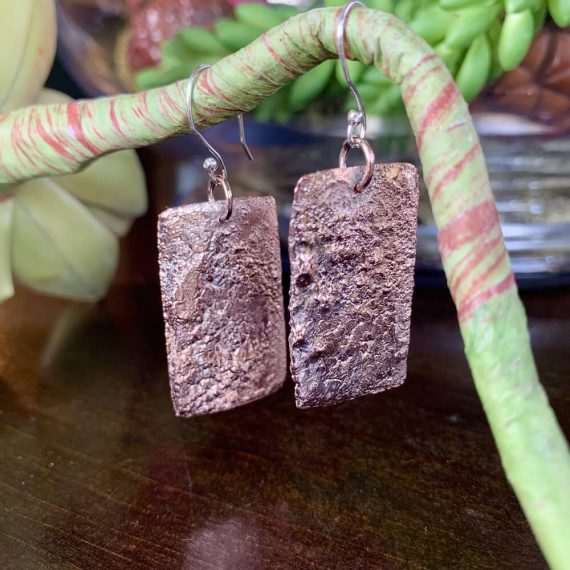 Reticulated copper earring with fine silver ear wires