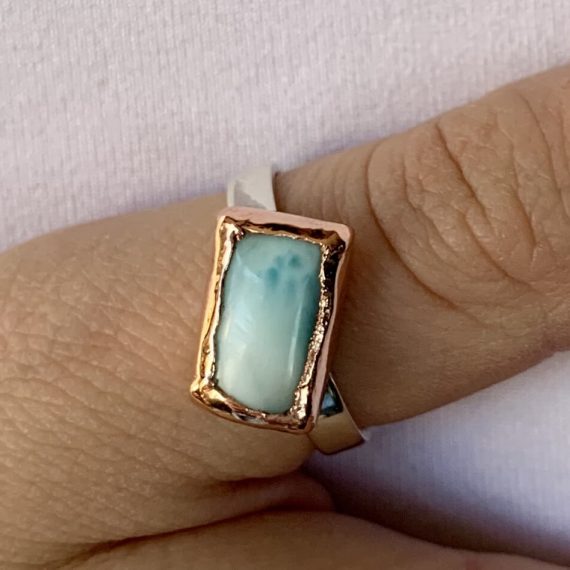 Larimar set in copper on a sterling silver band