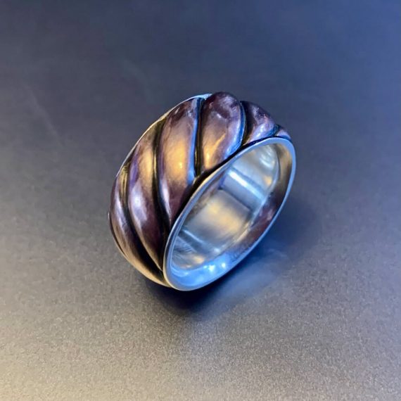 Lost wax carved copper wrapped with sterling silver